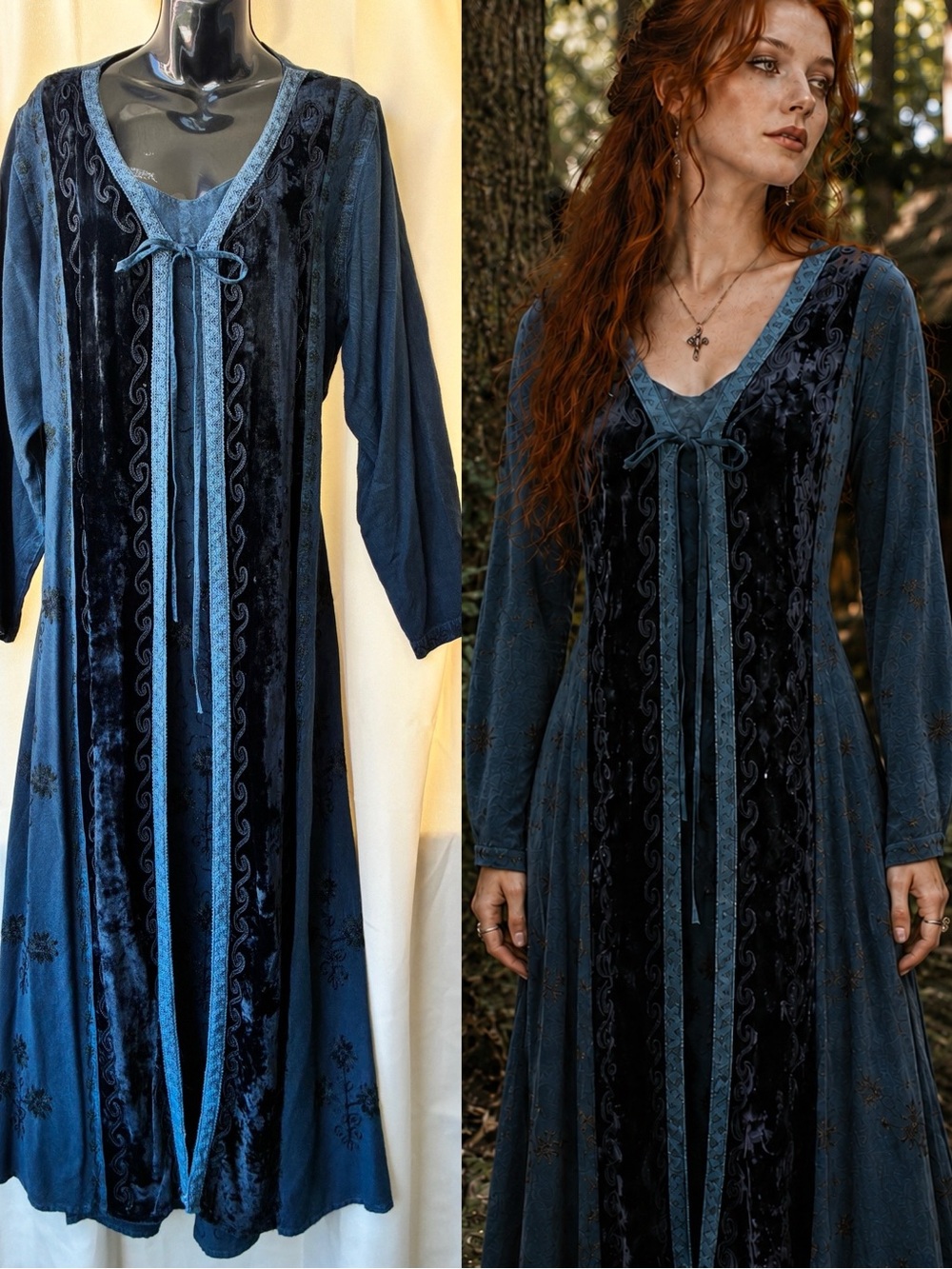 Vintage Gothic Renaissance Maxi Dress Layered Embroidered Velvet One Size